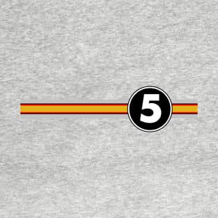 Grey, Orange & Red Racing Car Stripes Number 5 T-Shirt